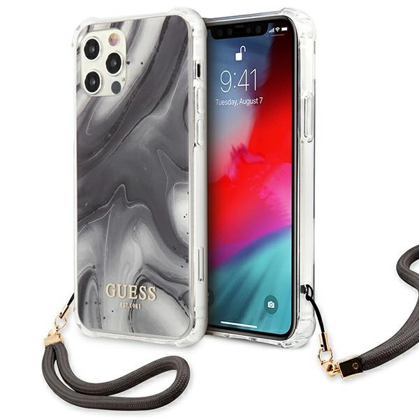 Guess GUHCP12LKSMAGR iPhone 12 Pro Max 6.7" pilkas/pilkas kietas dėklas Marble Collection