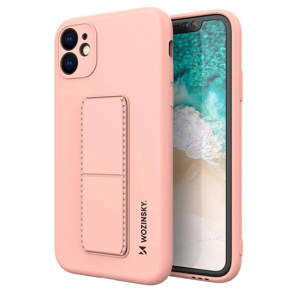 Wozinsky Kickstand dėklas silikoninis stovėjimo dangtelis Samsung Galaxy A22 4G rožinis