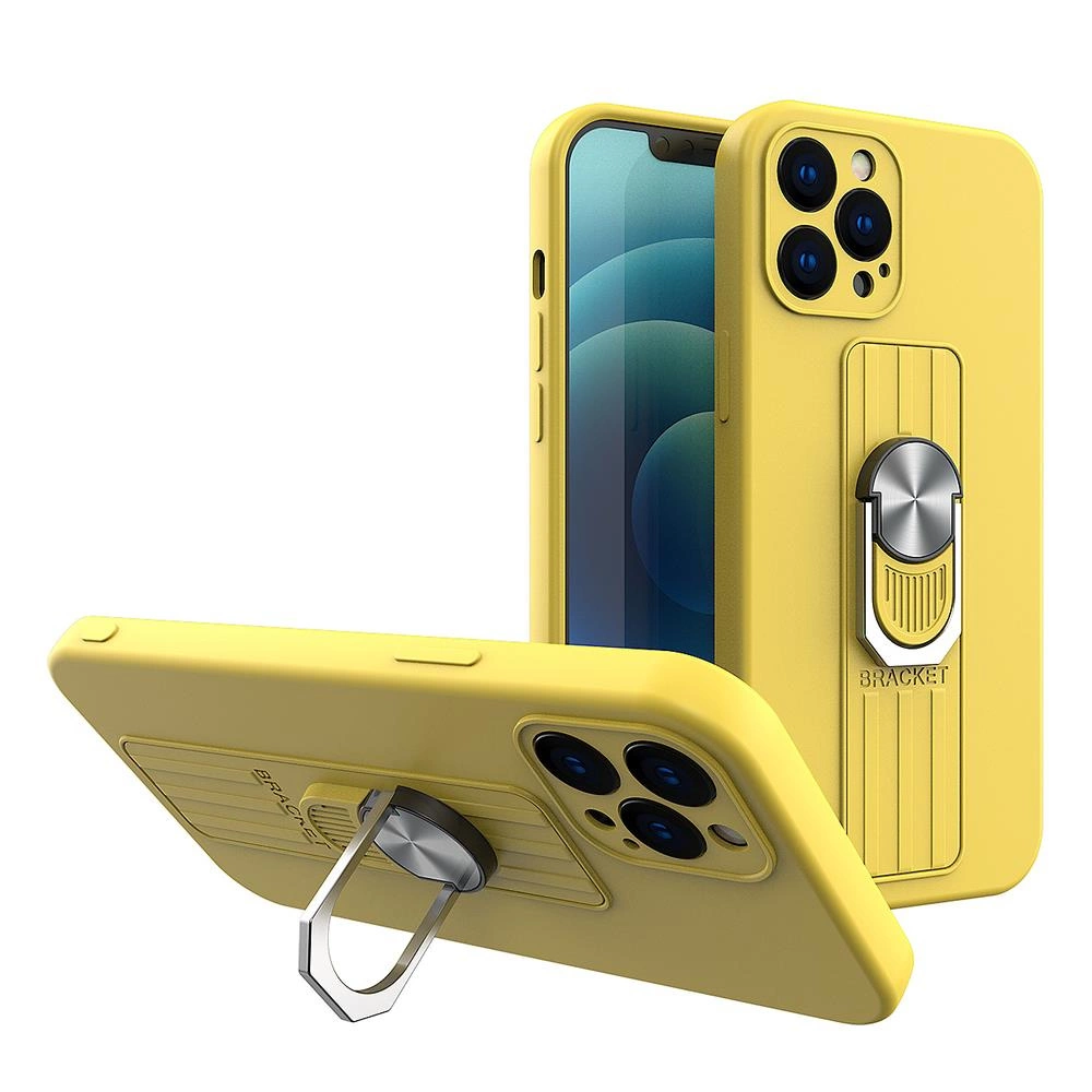 Ring Case silikoninis dėklas su žiedo laikikliu ir stoveliu iPhone 13 mini geltonas