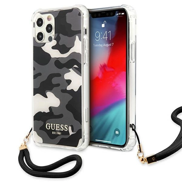 Guess GUHCP12LKSARBK iPhone 12 Pro Max 6.7" juodas/juodas kietas dėklas Camo Collection