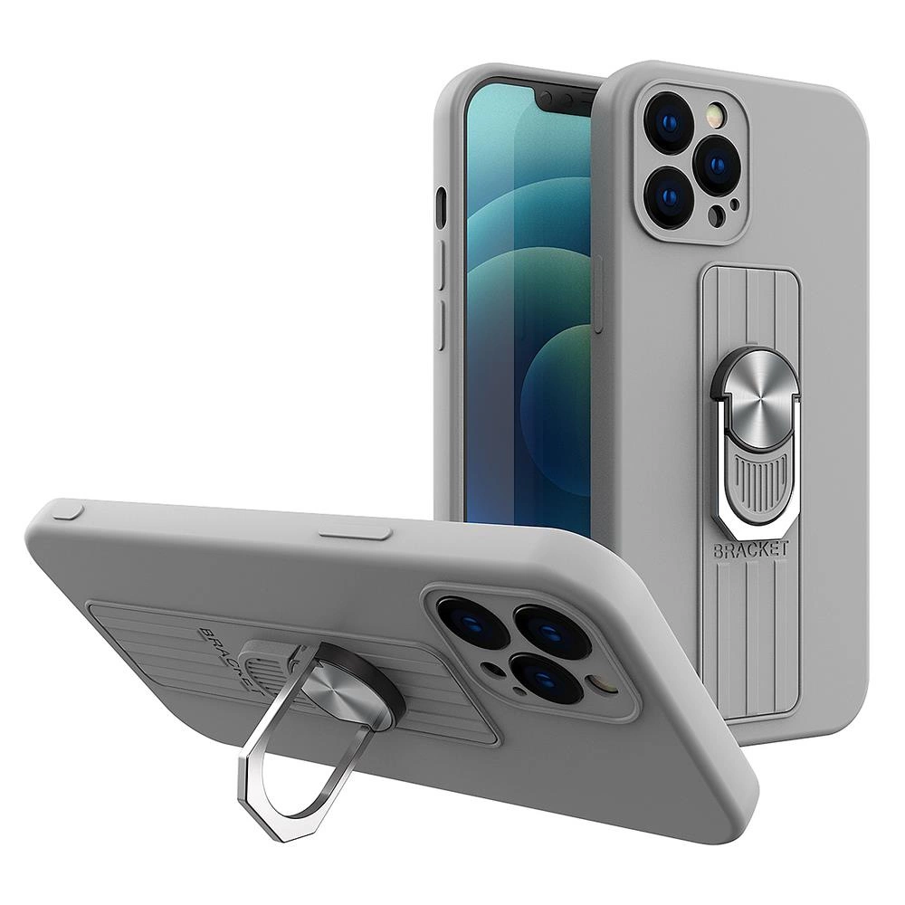 Ring Case silikoninis dėklas su žiedo laikikliu ir stoveliu iPhone 13 mini sidabrinis