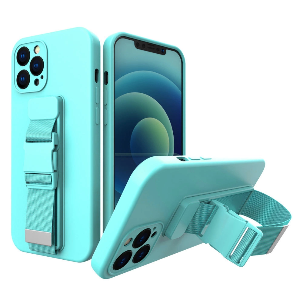 Rope case, gelinis dėklas su grandinėlės dirželiu, iPhone 12 mini šviesiai mėlynas