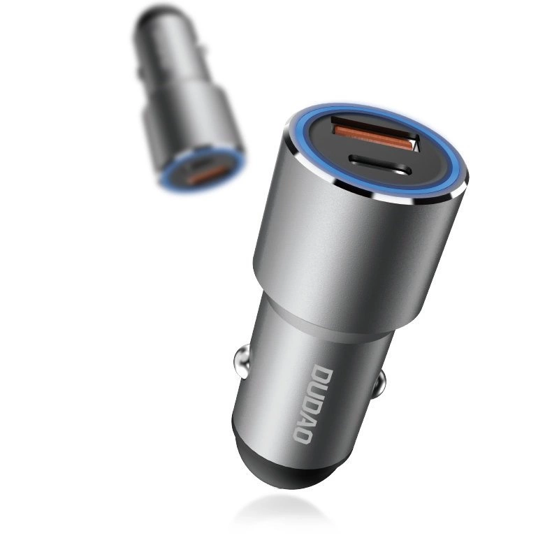 Dudao USB / USB automobilinis įkroviklis Type C Power Delivery Quick Charge 22,5 W – pilkas (R4PQ)