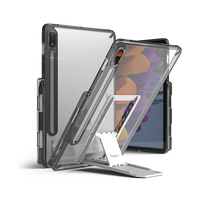 Ringke Fusion Combo tvirtas dėklas su TPU rėmu Samsung Galaxy Tab S7 11'' + lipnus sulankstomas stovėklas pilkas (FC475R40)