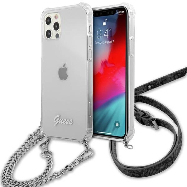 Guess GUHCP12LKC4GSSI iPhone 12 Pro Max 6.7" permatomas kietas dėklas 4G Sidabrinė grandinėlė