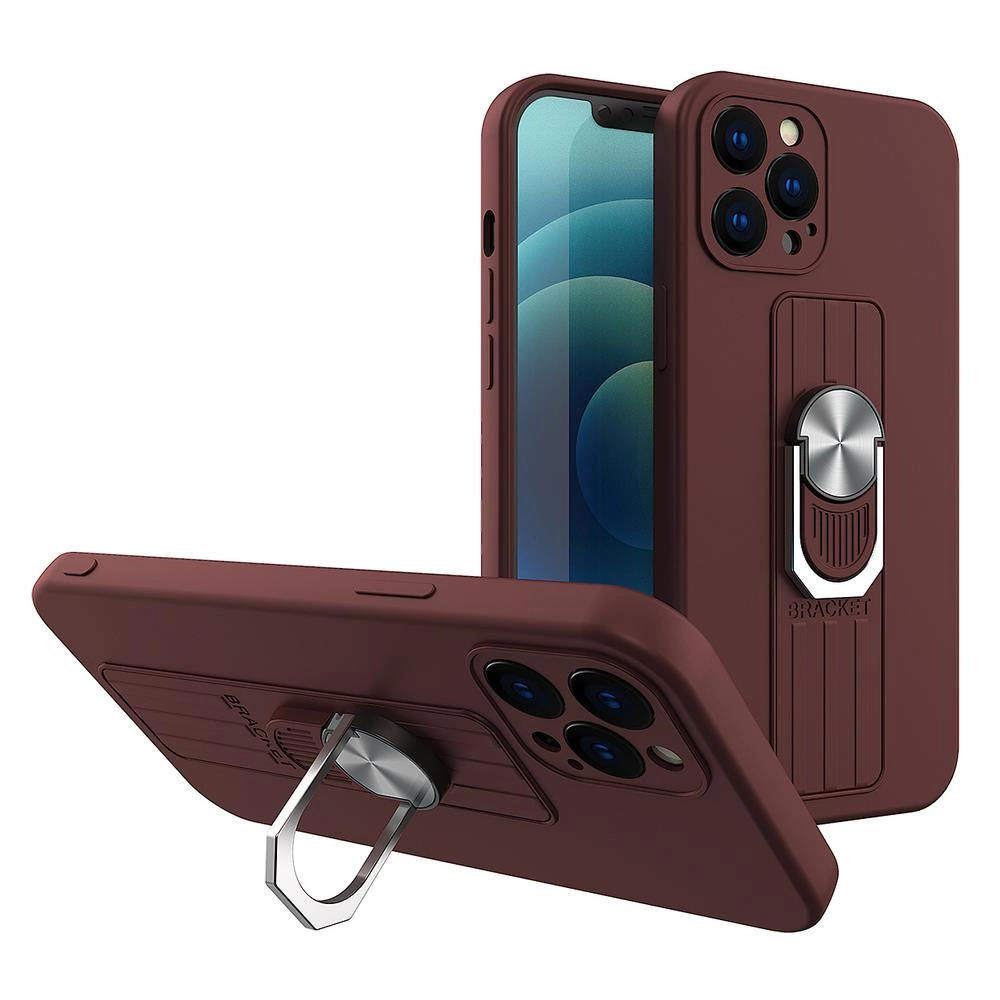 Ring Case silikoninis dėklas su žiedo laikikliu ir stoveliu iPhone 13 mini rudas