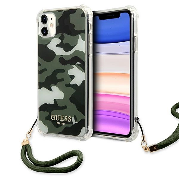 Guess GUHCN61KSARKA iPhone 11 6.1" / Xr žalias/khaki kietas dėklas Camo Collection