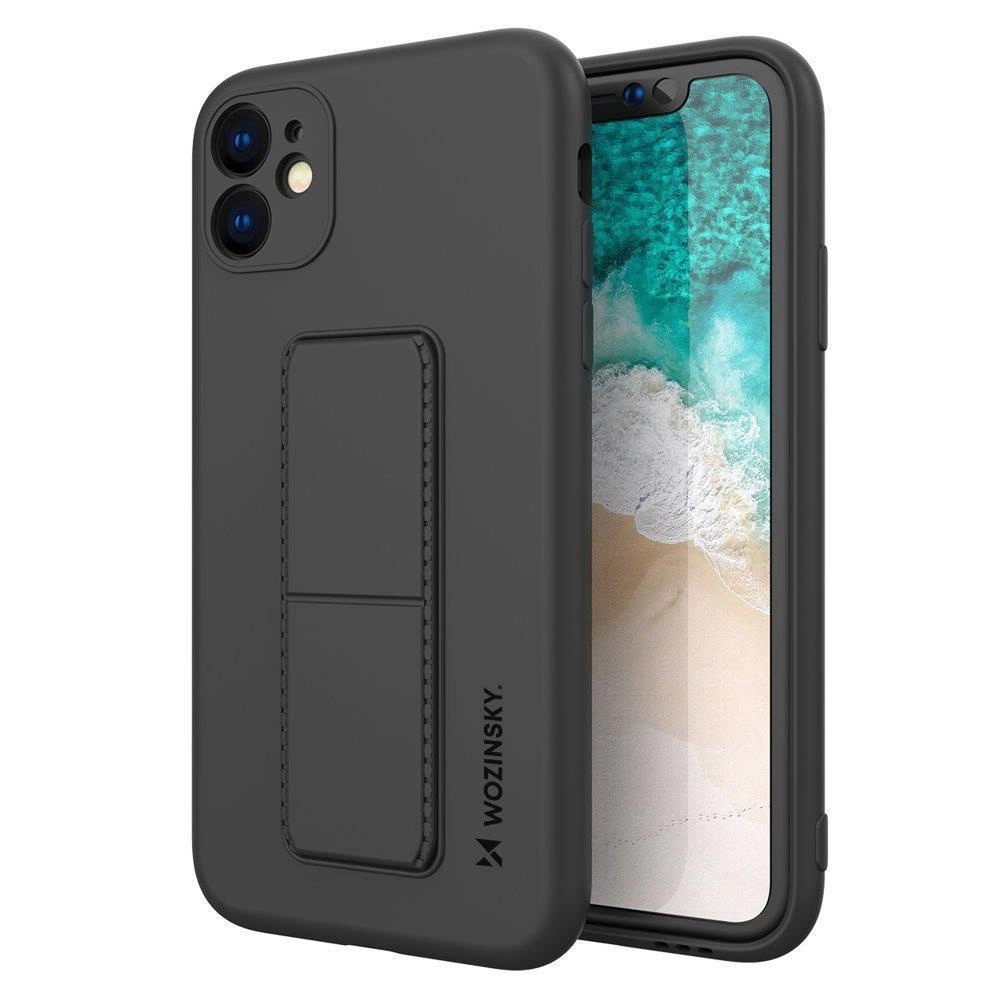 Wozinsky Kickstand dėklas silikoninis stovėjimo dangtelis Samsung Galaxy A22 4G juodas