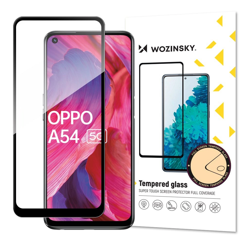 Wozinsky grūdinto stiklo Full Glue super tvirtas ekrano apsauginis dėklas Full Cover su rėmeliu, suderinamas su Oppo A54 5G juodas