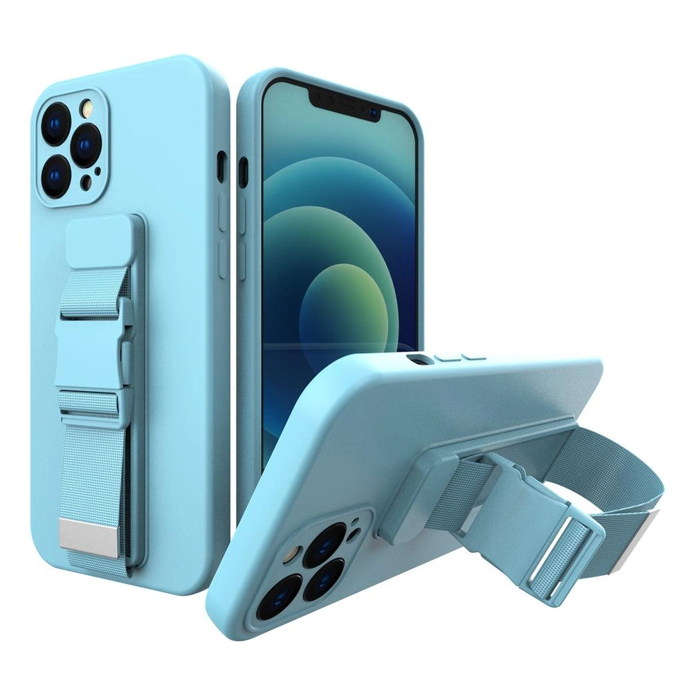 Rope case, gelinis dėklas su grandinėlės dirželiu, iPhone 12 mini mėlynas