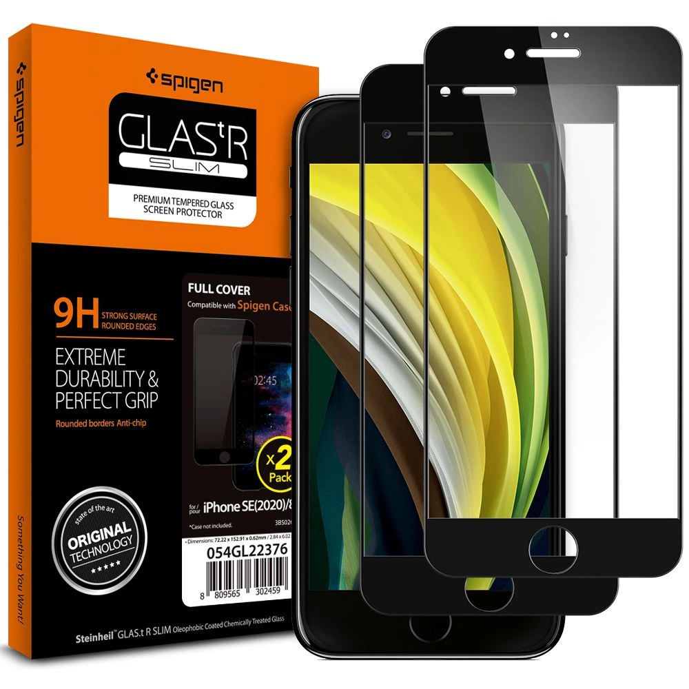 Spigen Glass FC grūdinto stiklo plėvelė iPhone 7 / 8 / SE 2020 / 2022 – juoda 2 vnt.