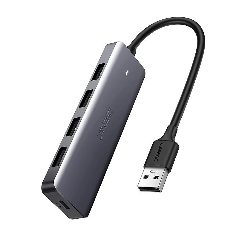 Ugreen USB HUB – 4x USB 3.2 Gen 1 su micro USB maitinimo jungtimi – pilkas (CM219 50985)