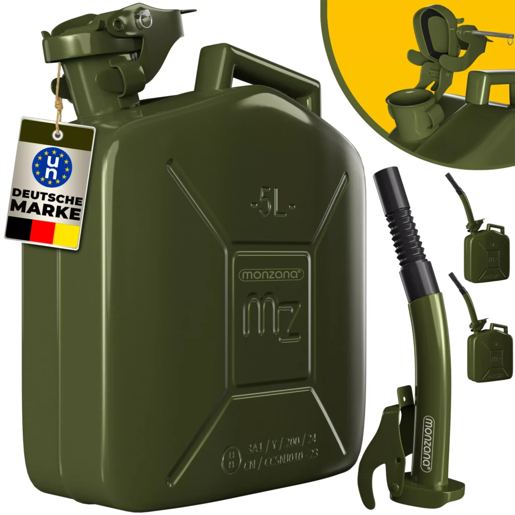3 vnt. plieninių "Jerry Can" kanistrų, 5L, su piltuvėliu