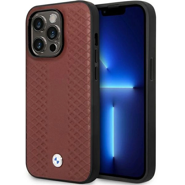 BMW BMHCP14L22RFGR dėklas iPhone 14 Pro 6.1" – burgundiškas/burgundiškas, Leather Diamond Pattern