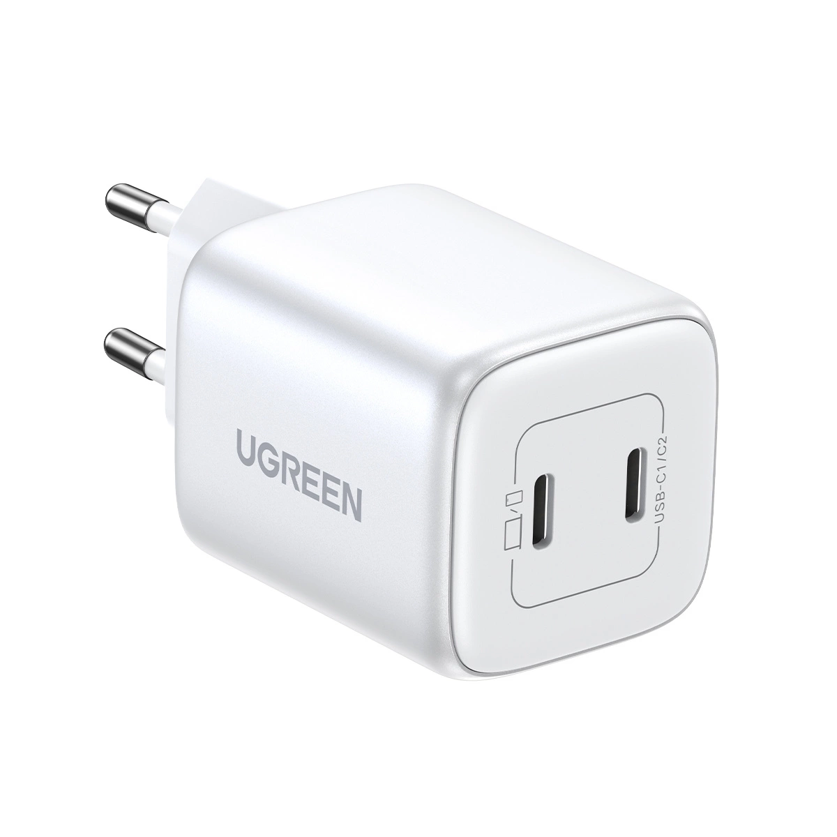 GaN greitas įkroviklis 2x USB-C 45W QC PD – Ugreen CD294, baltas