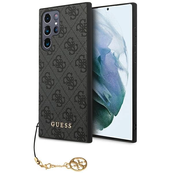 Guess GUHCS23LGF4GGR S23 Ultra S918 – pilkas/pilkas kietas dėklas, 4G Charms Collection