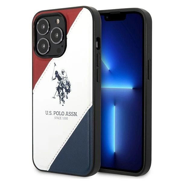 US Polo USHCP14XPSO3 dėklas iPhone 14 Pro Max 6,7" – baltas Tricolor įspaustas