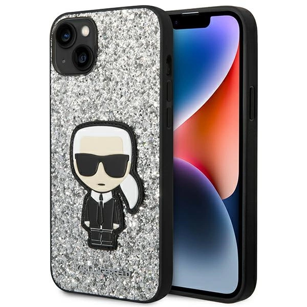 Karl Lagerfeld KLHCP14MGFKPG iPhone 14 Plus 6,7" sidabrinis kietas dėklas Glitter Flakes Ikonik