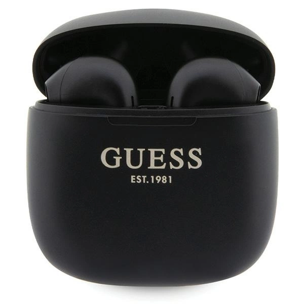 Guess GUTWST26PSK TWS Bluetooth ausinės + įkrovimo stotelė – juodos Classic EST Logo