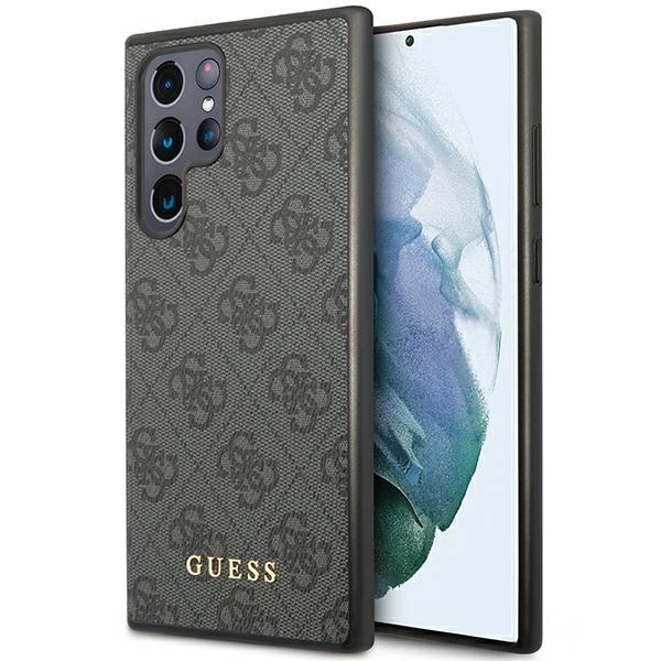 Guess GUHCS23LG4GFGR S23 Ultra S918 – pilkas/pilkas kietas dėklas, 4G Metal Gold Logo