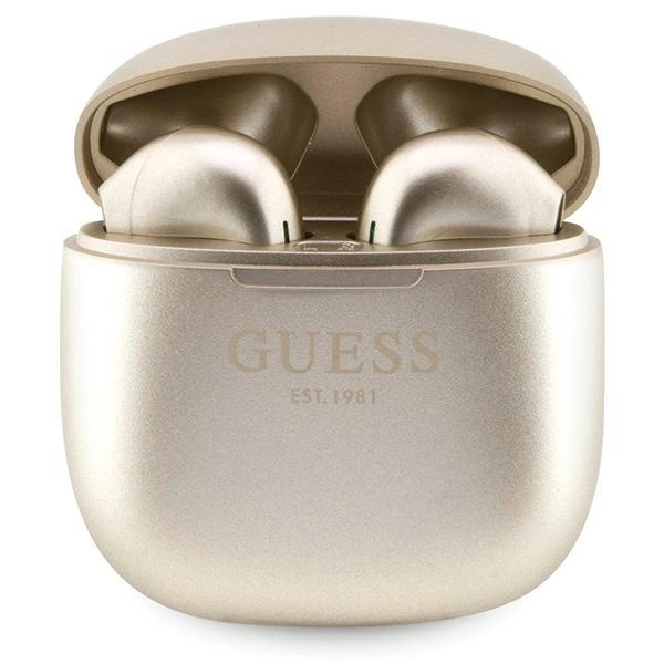 Guess GUTWST26PSD TWS Bluetooth ausinės + įkrovimo stotelė – auksinės Classic EST Logo
