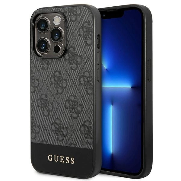 Guess GUHCP14XG4GLGR iPhone 14 Pro Max 6,7" pilkas kietas dėklas 4G Stripe Collection
