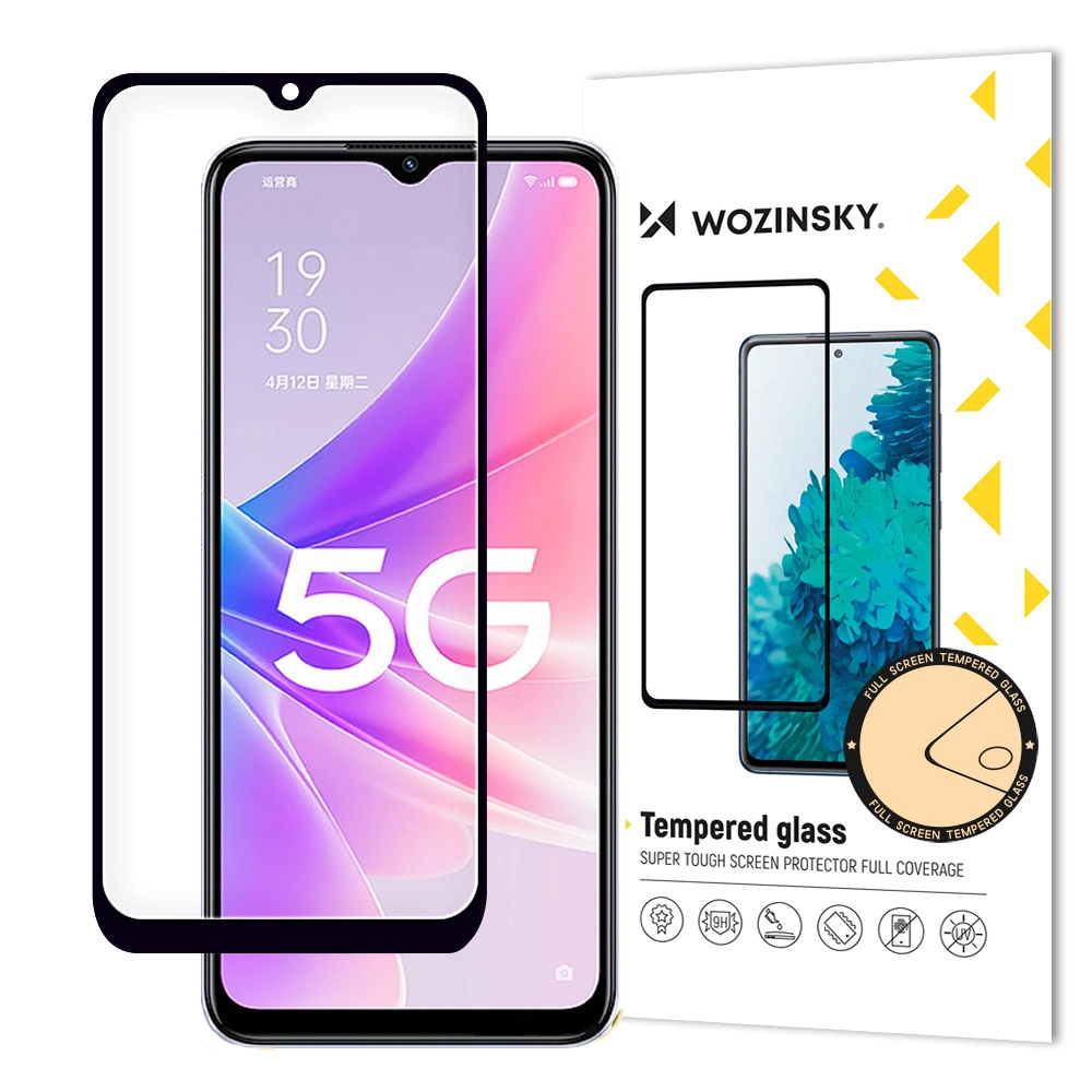 Wozinsky Full Glue grūdintas stiklas Oppo A77 4G / A57 4G / A57s / A57e visam ekranui su rėmeliu juodas (tinka dėklui)
