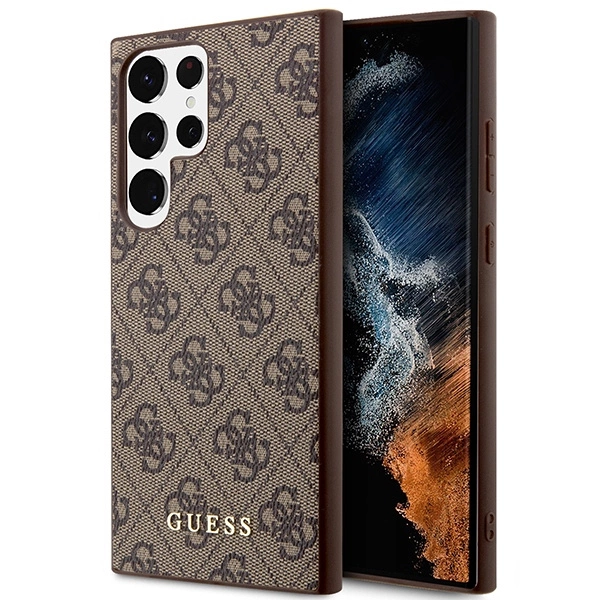 Guess GUHCS23LG4GFBR S23 Ultra S918 – rudas/rudas kietas dėklas, 4G Metal Gold Logo