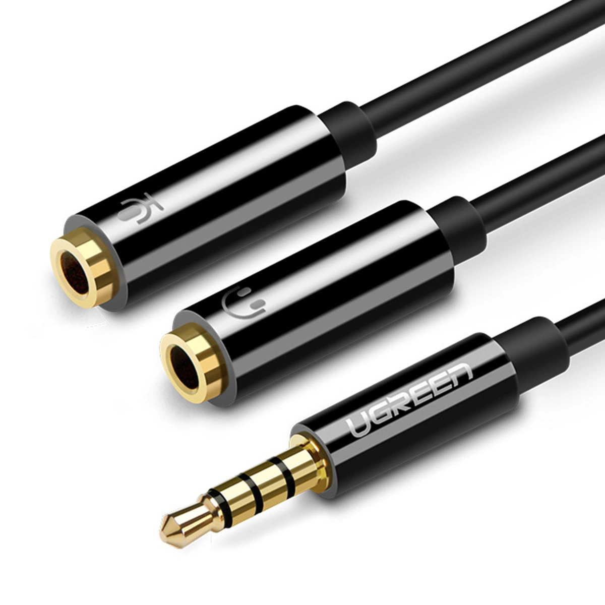 Ugreen ausinių skirstymo kabelis mini jack 3,5 mm - 2 x mini jack 3,5 mm (mikrofonas + stereo išėjimas) – juodas (AV141)