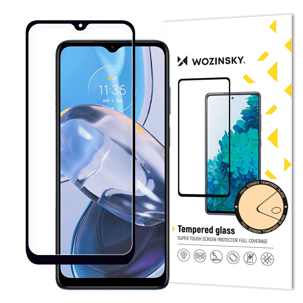 Wozinsky Full Glue grūdintas stiklas Motorola Moto E22i / E22 visam ekranui su rėmeliu juodas (tinka dėklui)