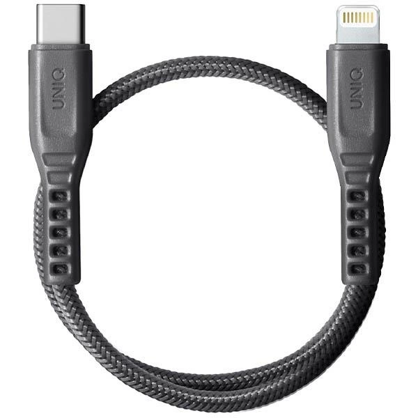 Uniq Flex USB-C / Lightning 18W nailoninis kabelis 30 cm – pilkas