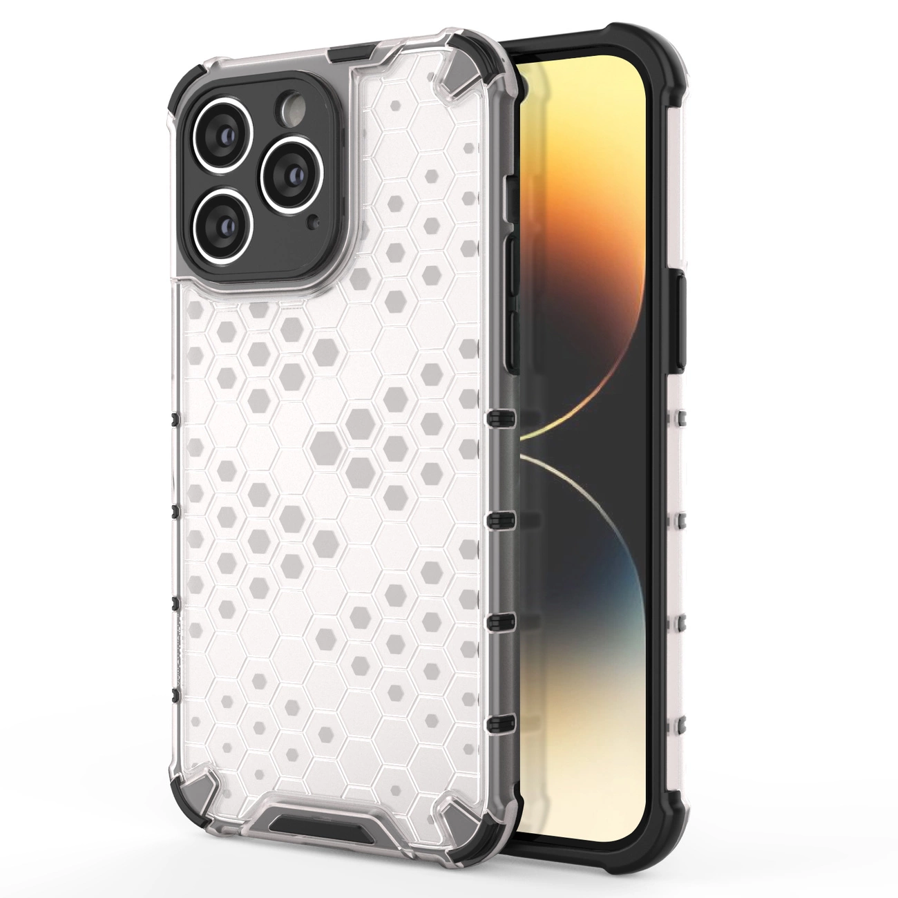 Honeycomb dėklas iPhone 14 Pro, šarvuotas hibridinis dėklas, permatomas