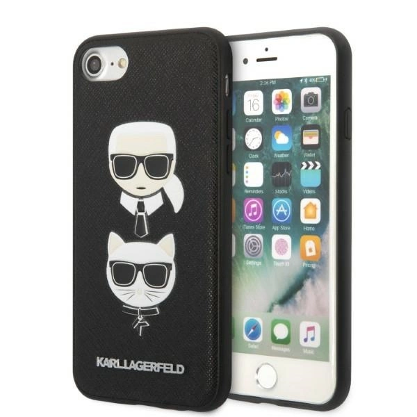 Karl Lagerfeld KLHCI8SAKICKCBK iPhone 7 / 8 / SE 2020 / SE 2022 – juodas/juodas kietas dėklas, Saffiano Karl & Choupette Head