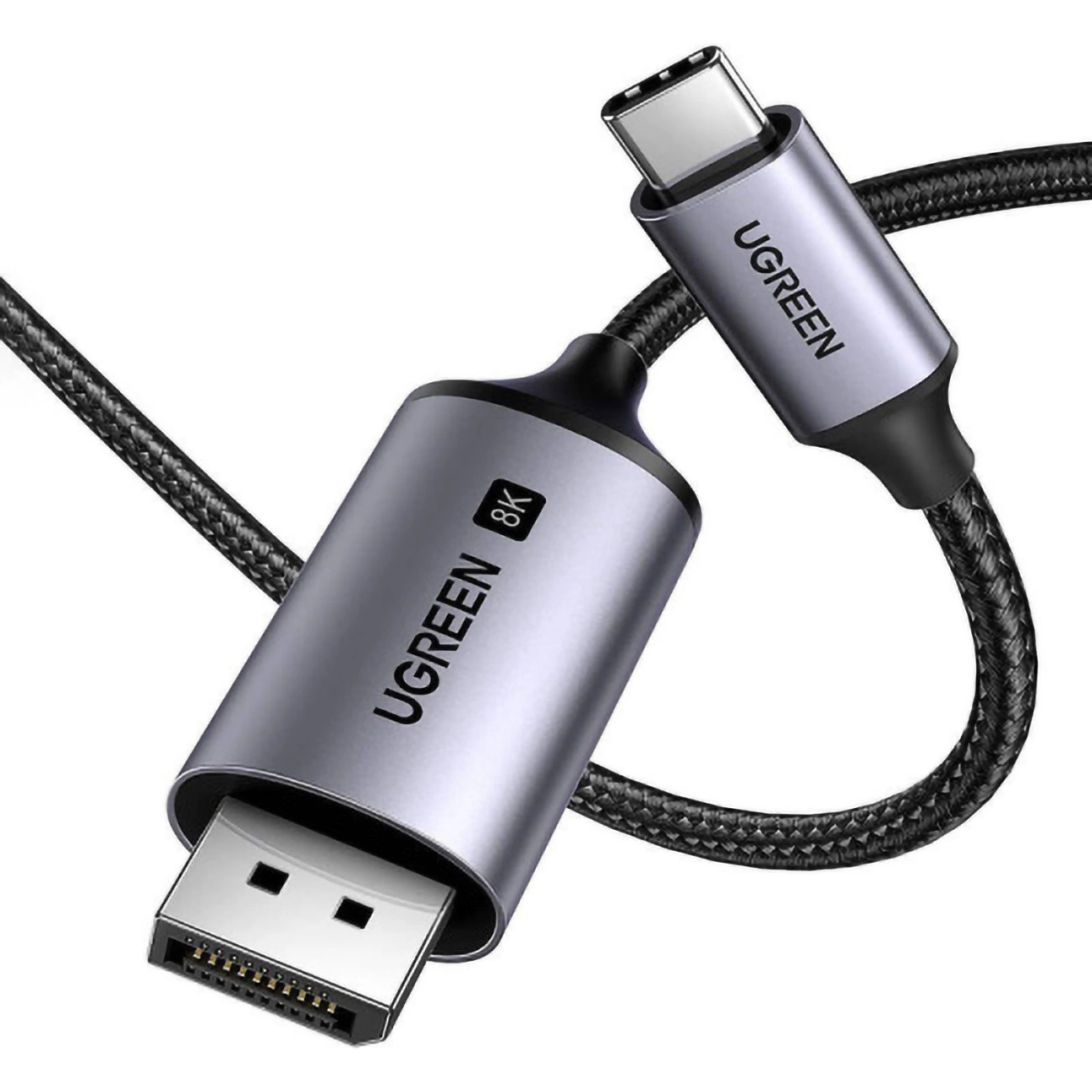 Ugreen CM556 kabelis su USB-C ir DisplayPort 8K jungtimis, 2 m - pilkas