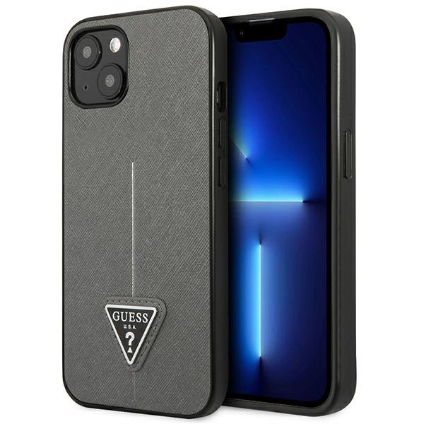 Guess GUHCP13SPSATLG iPhone 13 mini 5,4" sidabrinis kietas dėklas Saffiano Triangle Logo