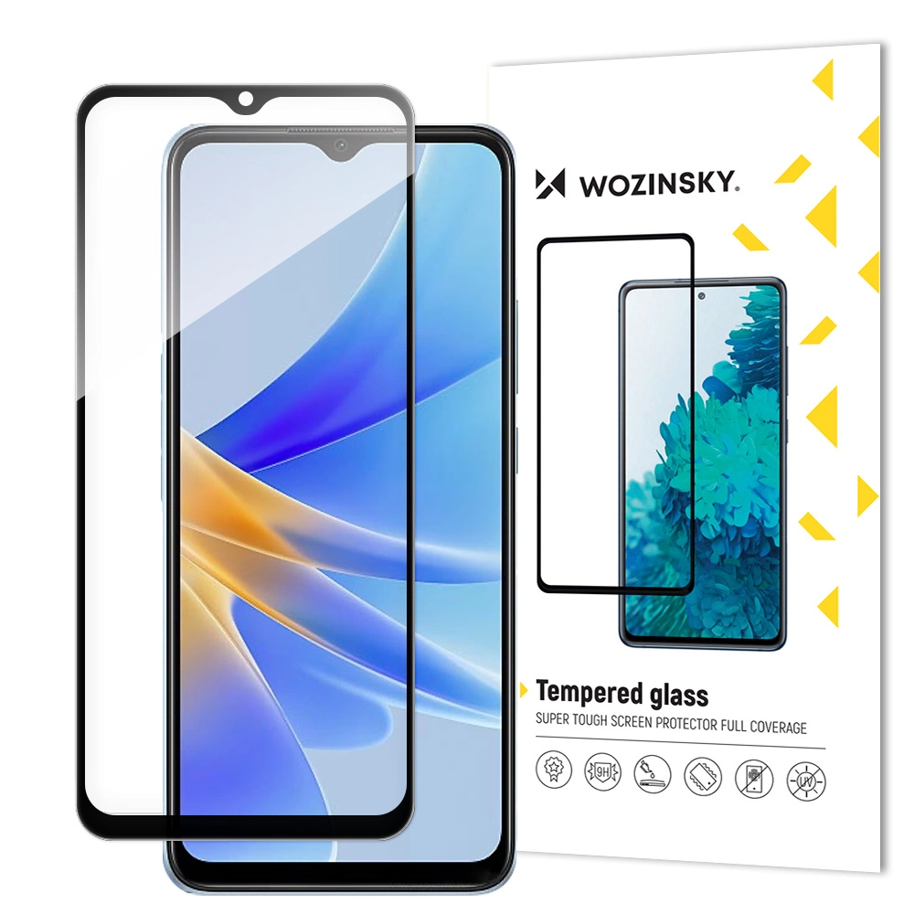 Wozinsky Full Glue grūdintas stiklas Oppo A17 9H – pilno ekrano su juodu rėmeliu