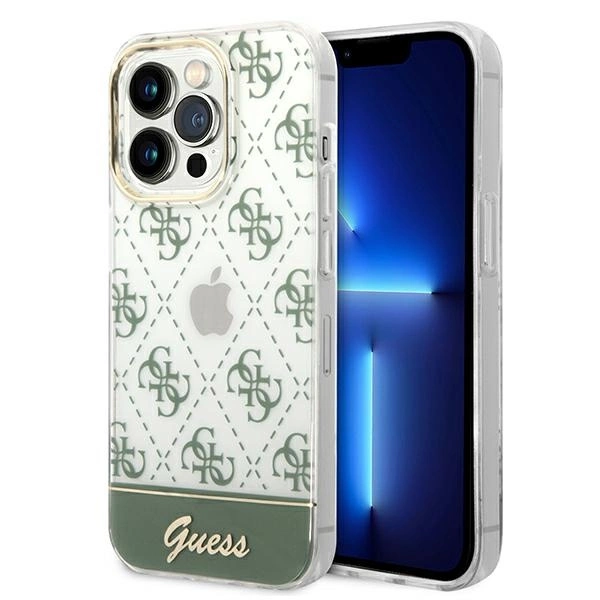 Guess GUHCP14XHG4MHA iPhone 14 Pro Max 6,7" chaki kietas dėklas 4G Pattern Script