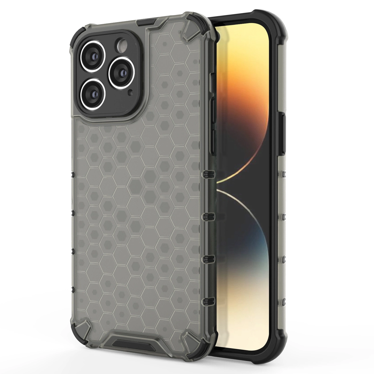 Honeycomb dėklas iPhone 14 Pro, šarvuotas hibridinis dėklas, juodas
