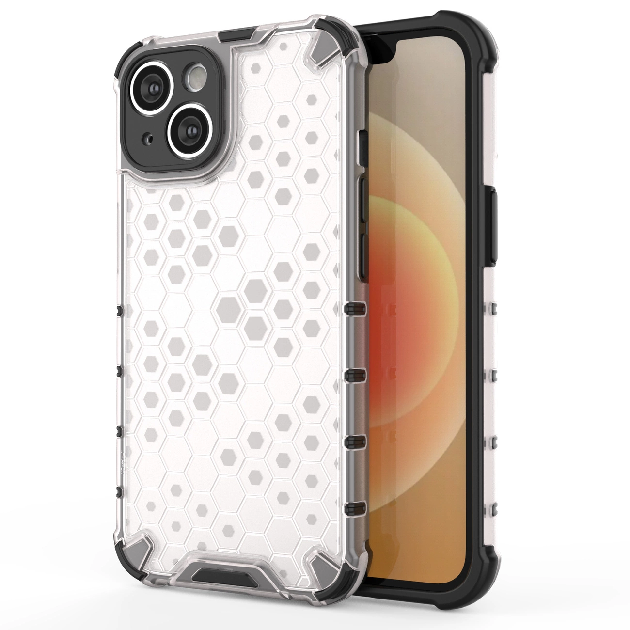 Honeycomb dėklas iPhone 14, šarvuotas hibridinis dėklas, permatomas
