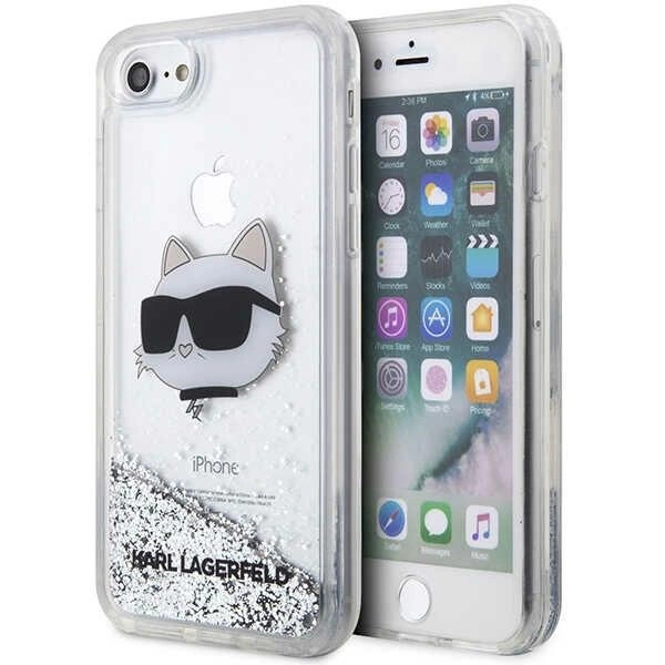 Karl Lagerfeld KLHCI8LNHCCS iPhone 7/8/SE 2020/2022 – sidabrinis/sidabrinis kietas dėklas, Glitter Choupette Head