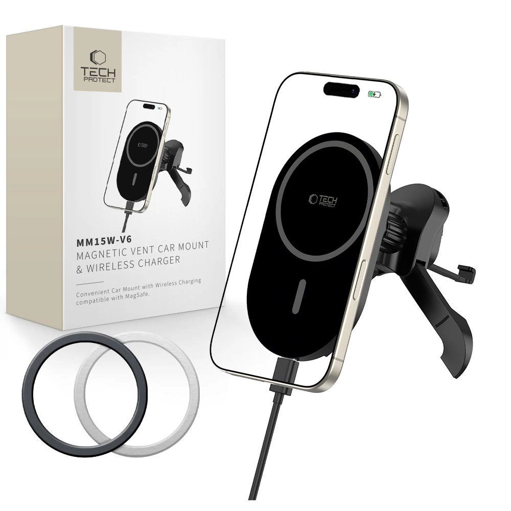 Tech-Protect MM15W-V6 magnetinis MagSafe automobilinis laikiklis į oro groteles – juodas