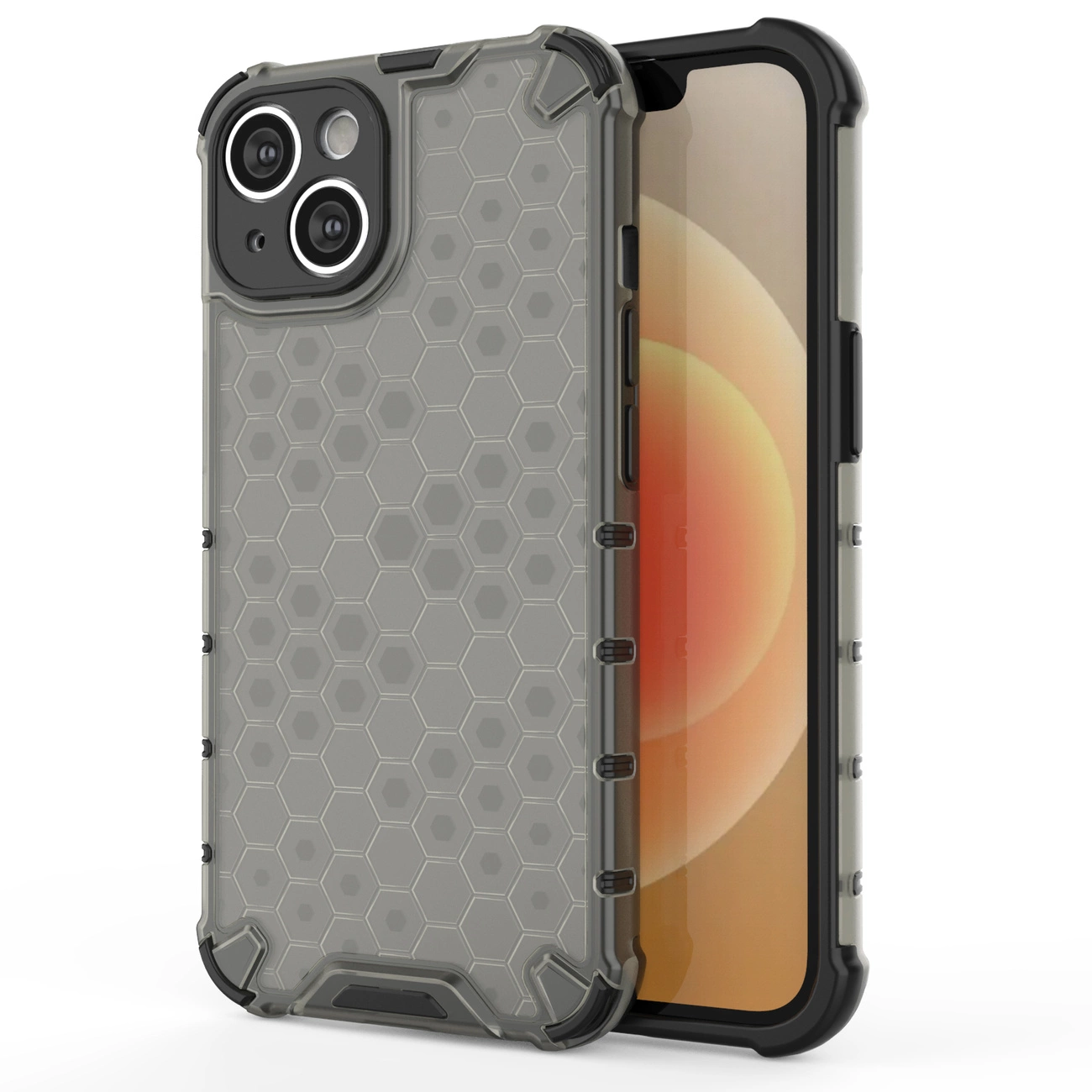 Honeycomb dėklas iPhone 14, šarvuotas hibridinis dėklas, juodas