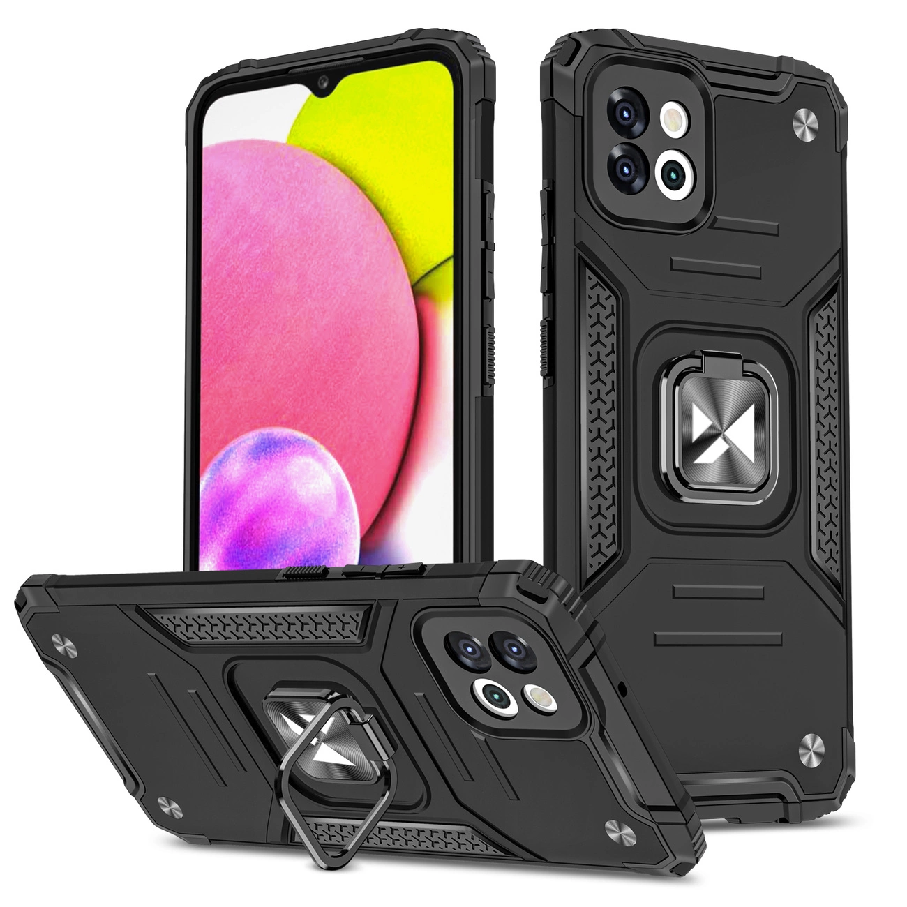 Wozinsky Ring Armor dėklas Samsung Galaxy A03, šarvuotas dėklas su magnetiniu laikikliu žiedu, juodas