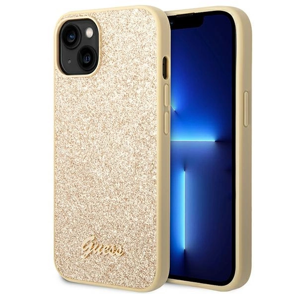 Guess GUHCP14SHGGSHD iPhone 14 6,1" auksinis kietas dėklas Glitter Script