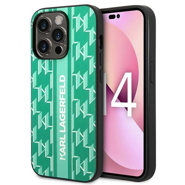 Karl Lagerfeld Monogram Stripe dėklas iPhone 14 Pro – žalias