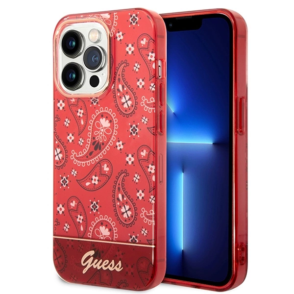 Guess GUHCP14XHGBNHR iPhone 14 Pro Max 6,7" raudonas kietas dėklas Bandana Paisley