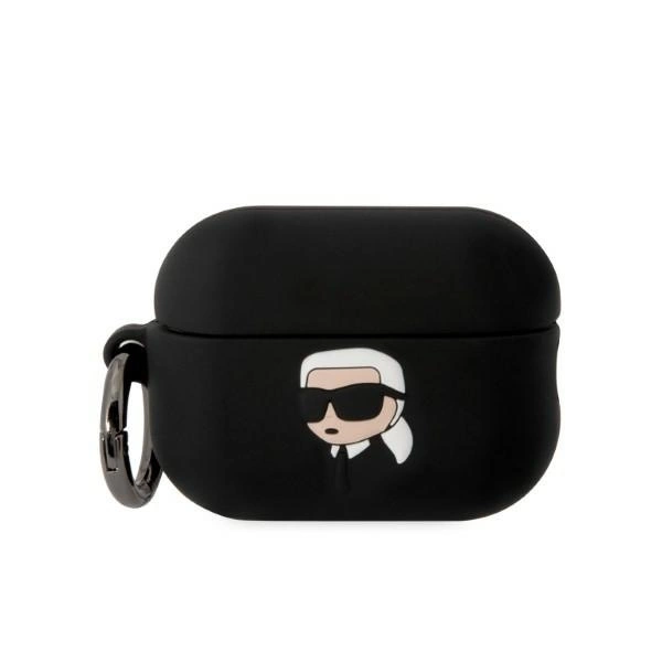 Karl Lagerfeld KLAP2RUNIKK AirPods Pro 2 dėklas – juodas/juodas, silikoninis Karl Head 3D