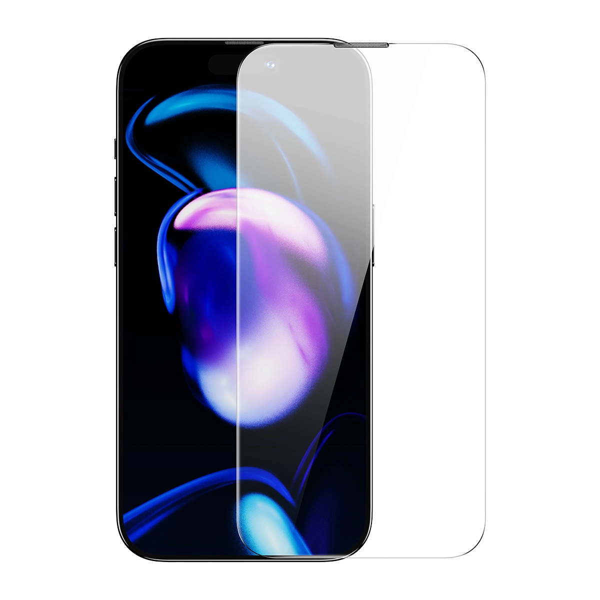 Baseus rinkinys 2x apsauginis stiklas iPhone 14 Pro – viso ekrano, su garsiakalbio dangteliu 0,3 mm + montavimo rėmelis