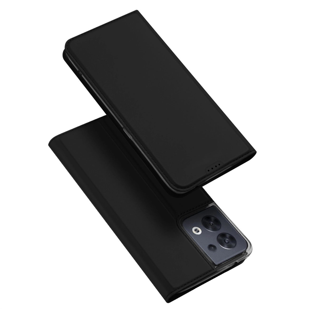 Dux Ducis Skin Pro dėklas Oppo Reno 8 atverčiamas su kortelių kišenėmis ir stovu juodas