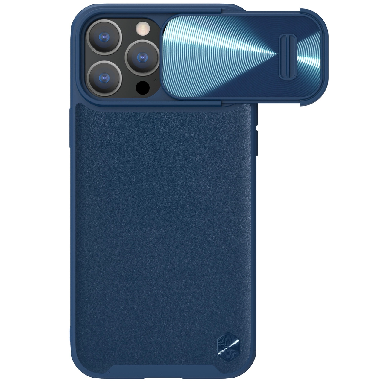 Nillkin CamShield Leather S Case iPhone 14 Pro dėklas su kameros dangteliu mėlynas